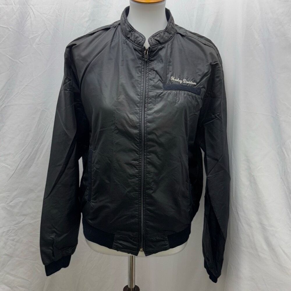Vintage 1970s Harley Davidson black nylon riding jacket M full zip